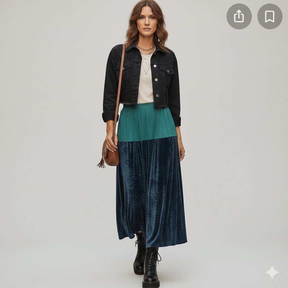 ZARA Maxi Velour Satin Skirt gypsy cottagecore witchy fairy size large